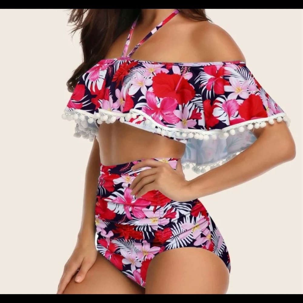 Floral high waisted two piece swim wear